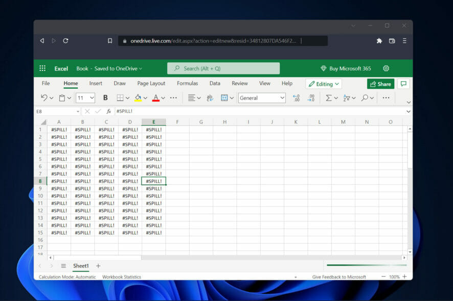 spill excel spill error