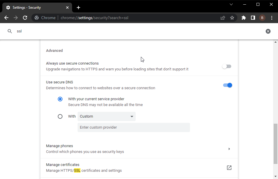 google chrome browsers with sni support