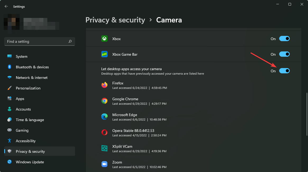 enabling camera access desktop app windows 11