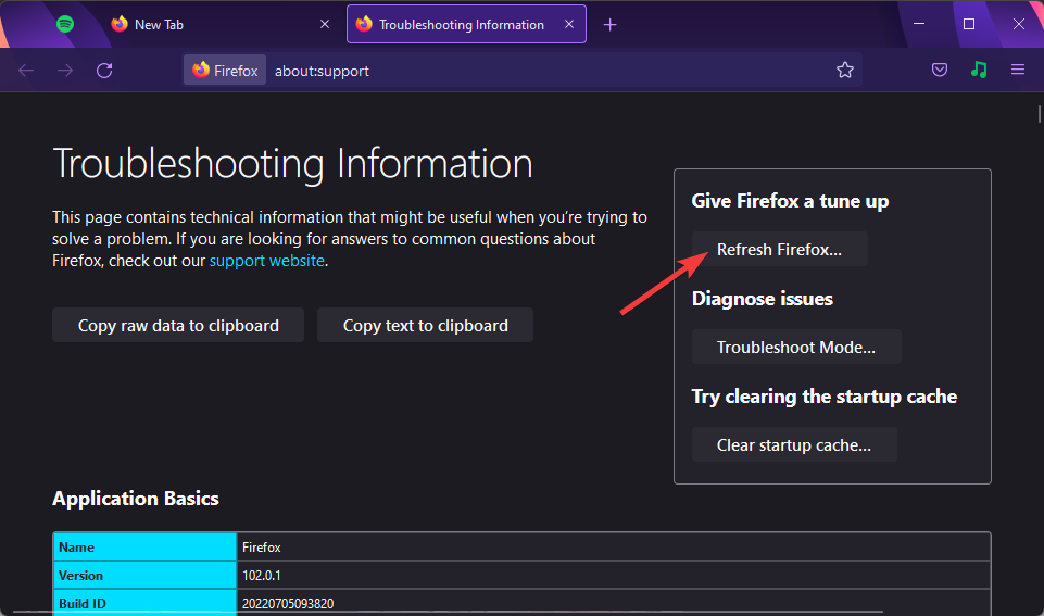 Refresh Firefox