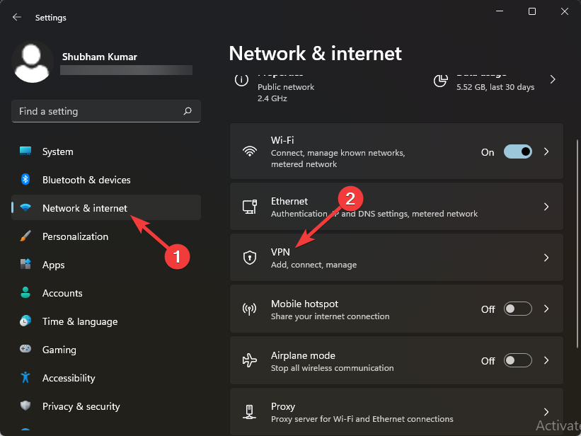 VPN settings
