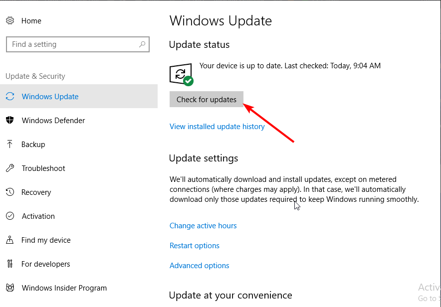 check updates browser error occurred