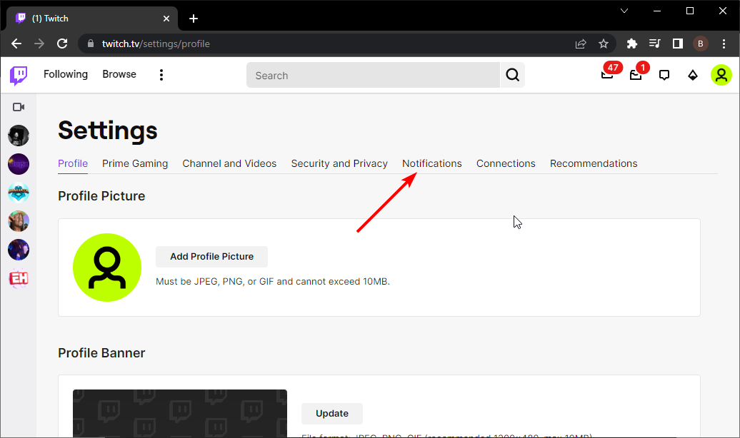 notify option twitch notifications not working
