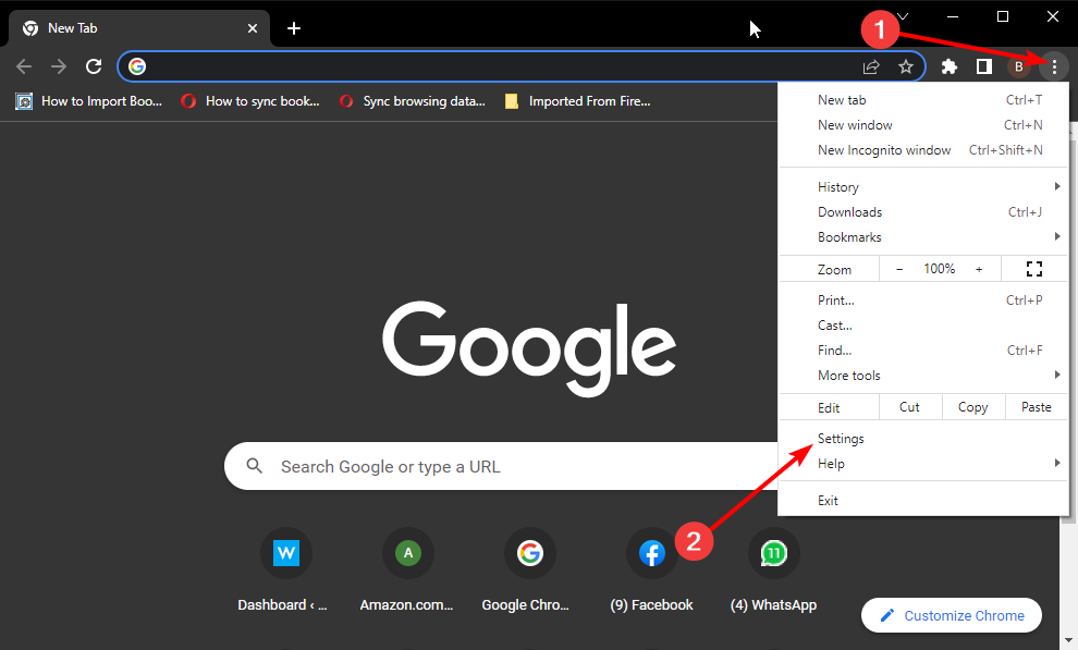settings menu