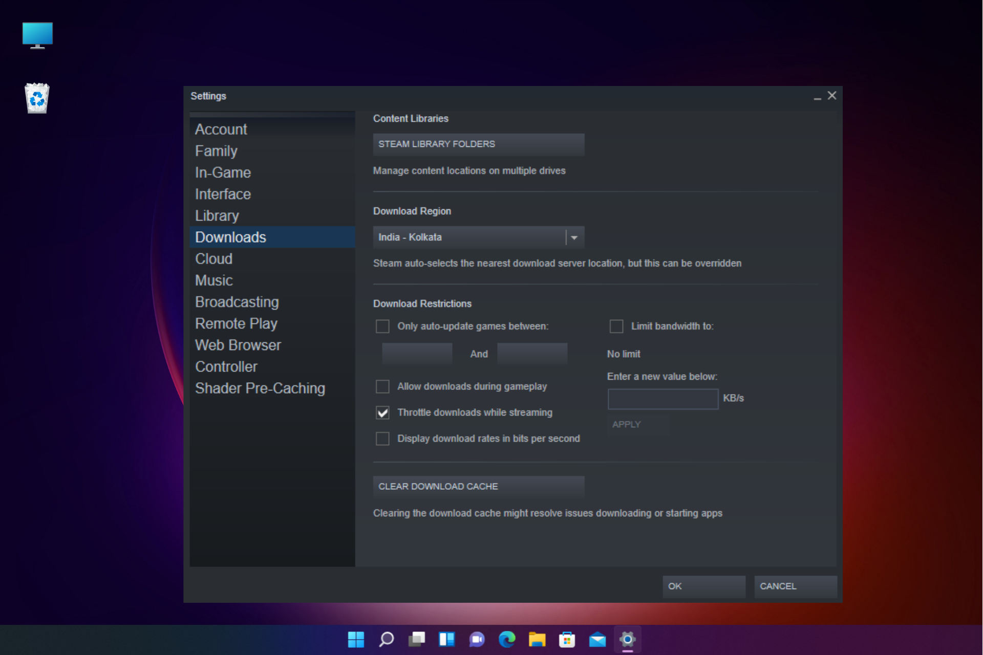 windows 7 - How to configure steam to download games to a custom