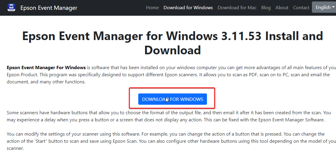 Descarga el Software Epson Event Manager para Windows