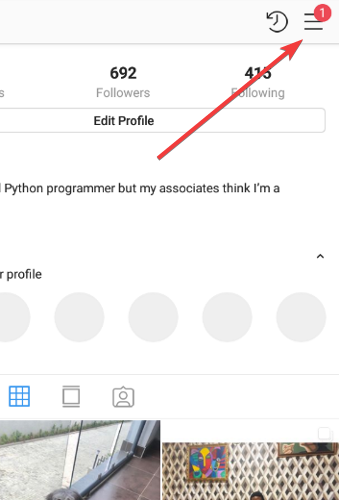 instagram hamburger menu