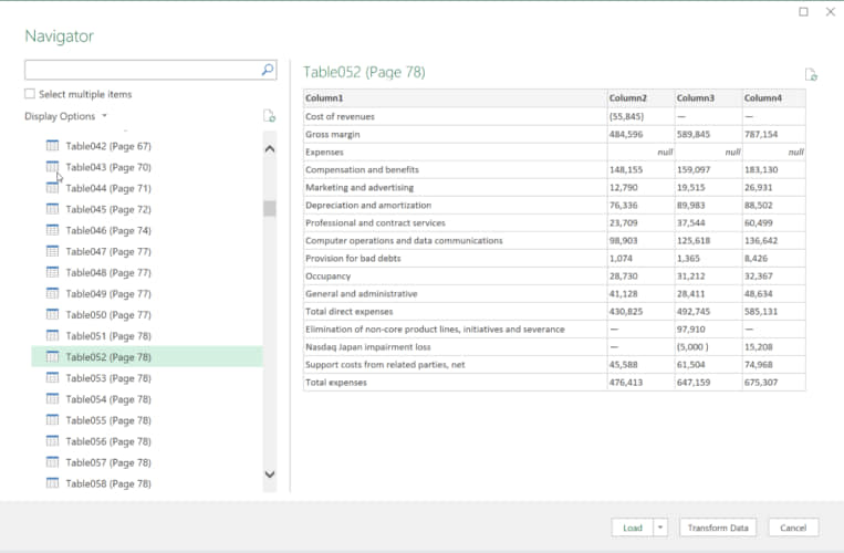 select data import pdf to excel