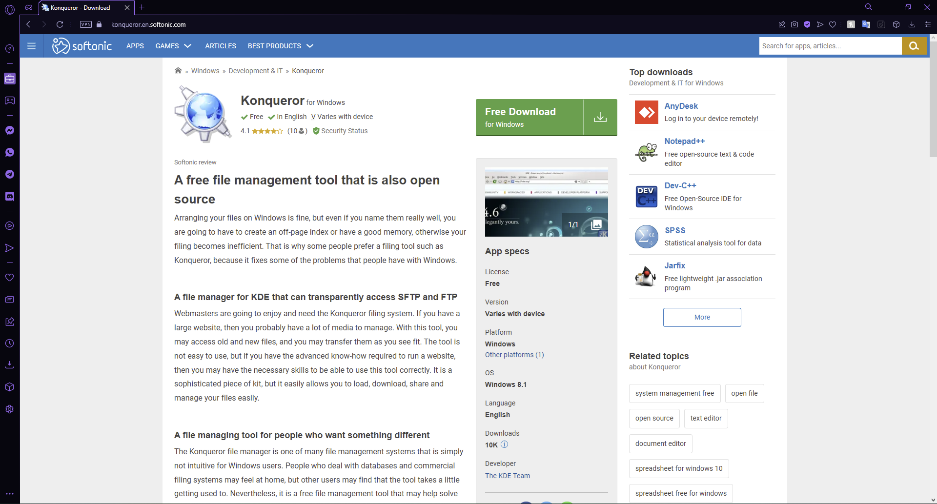 Download Konqueror for Windows 10 from a trusted third-party.