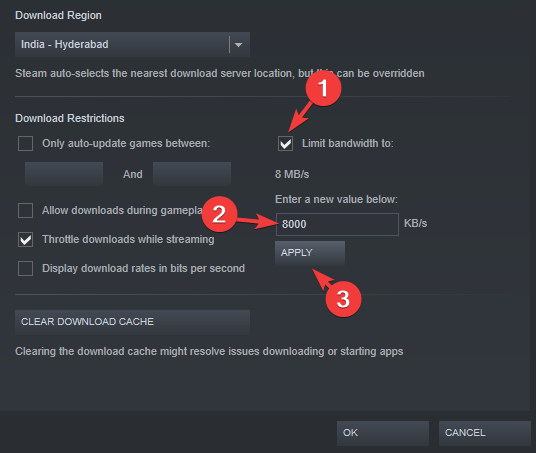 limit bandwidth Steam