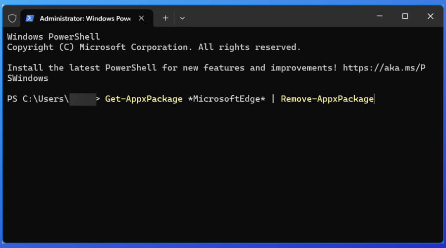 microsoft edge remove app package powershell command