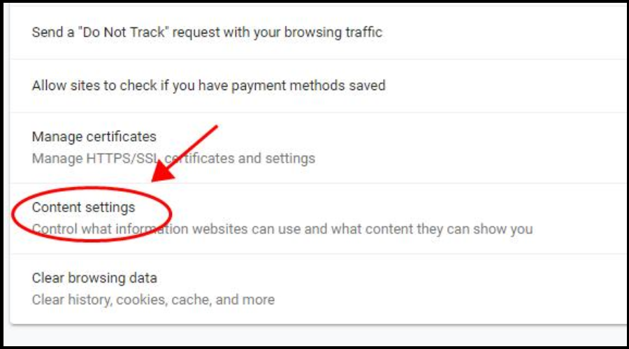 chrome Content settings.