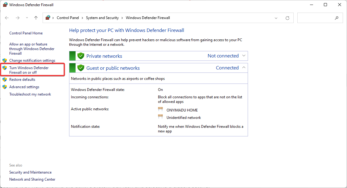 windows defender turn on or off