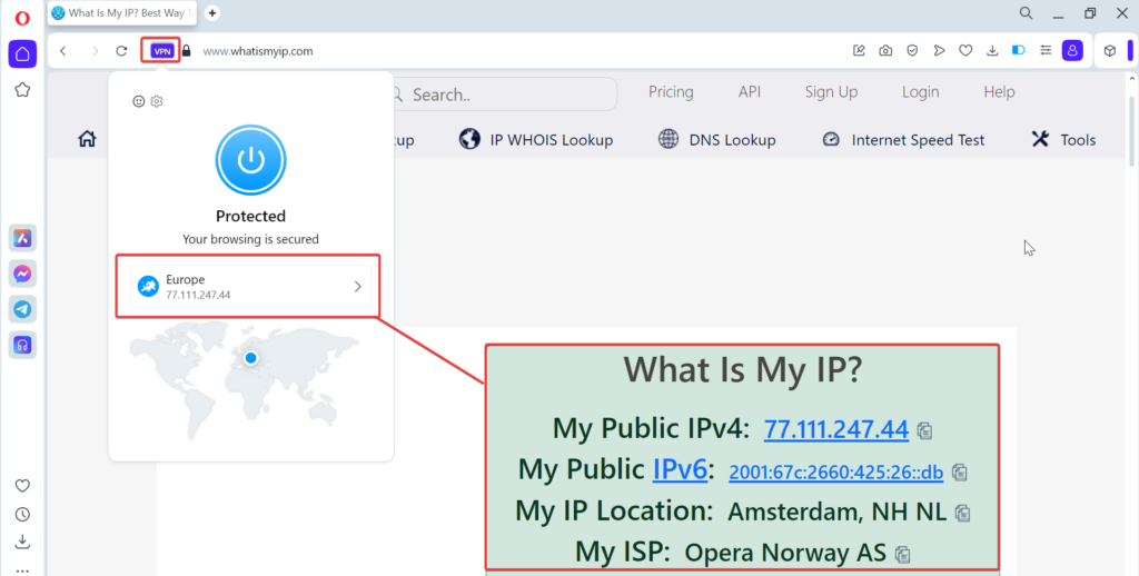 opera vpn ip test