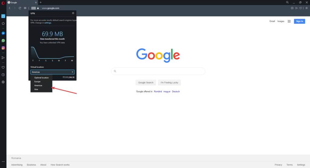 opera vpn locations