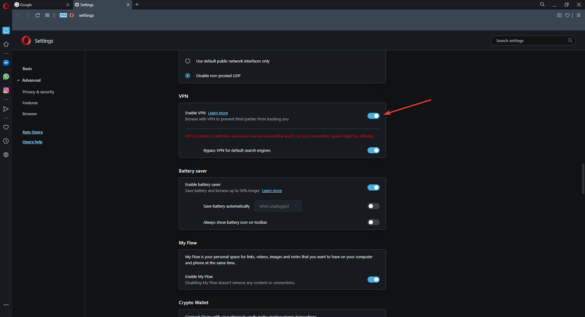 opera vpn settings