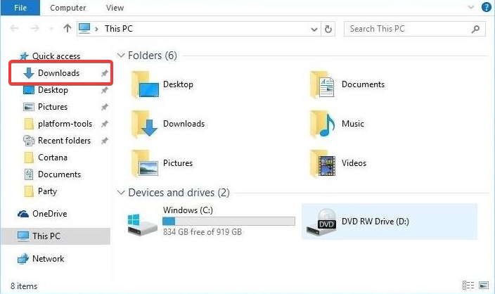how to change download location windows 10