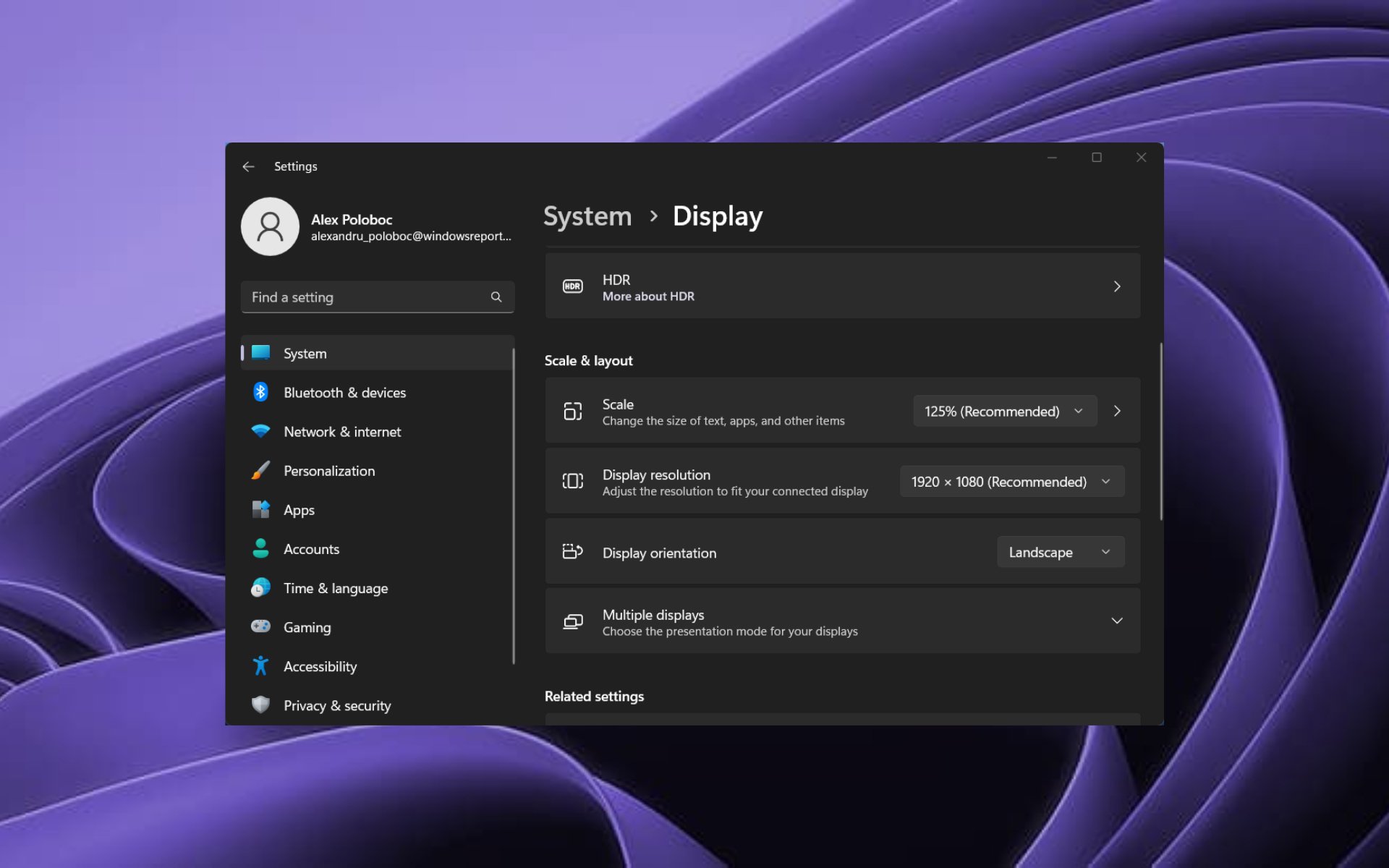 display settings