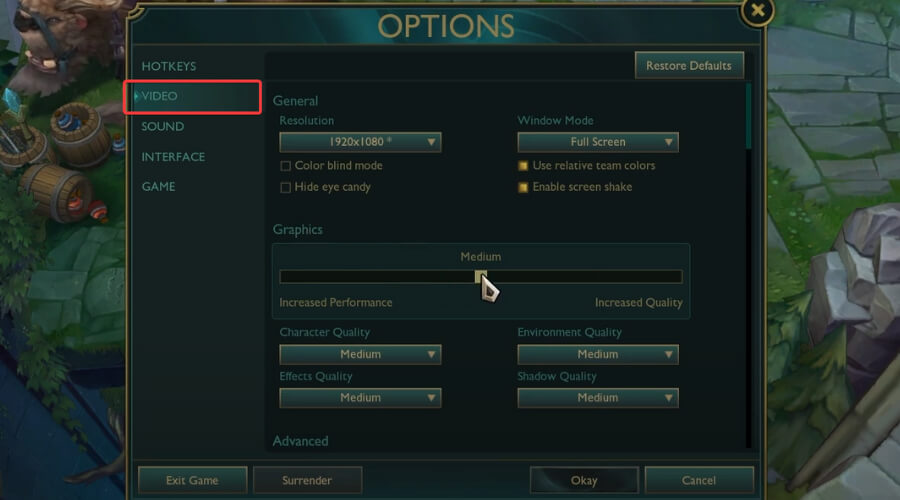 league of legends video settings