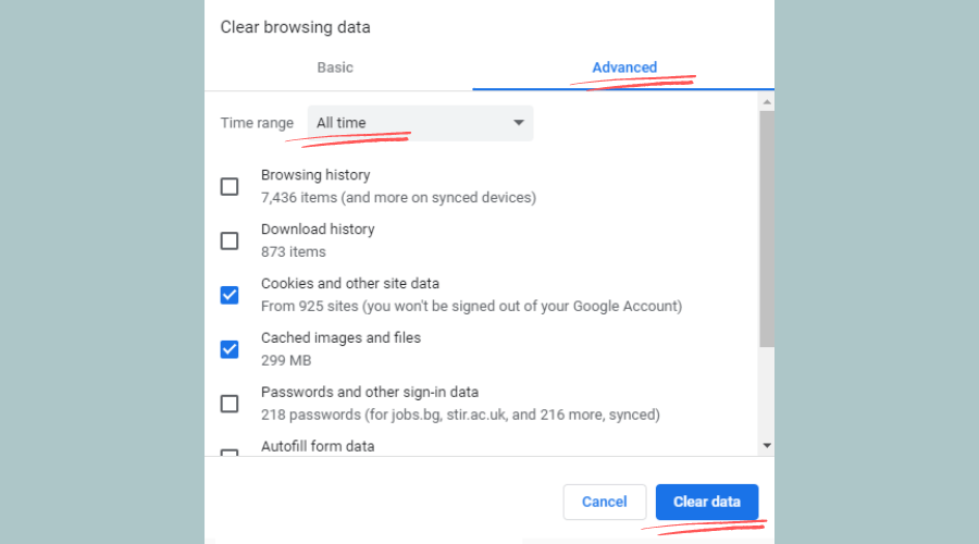 Clear browsing data on Chrome