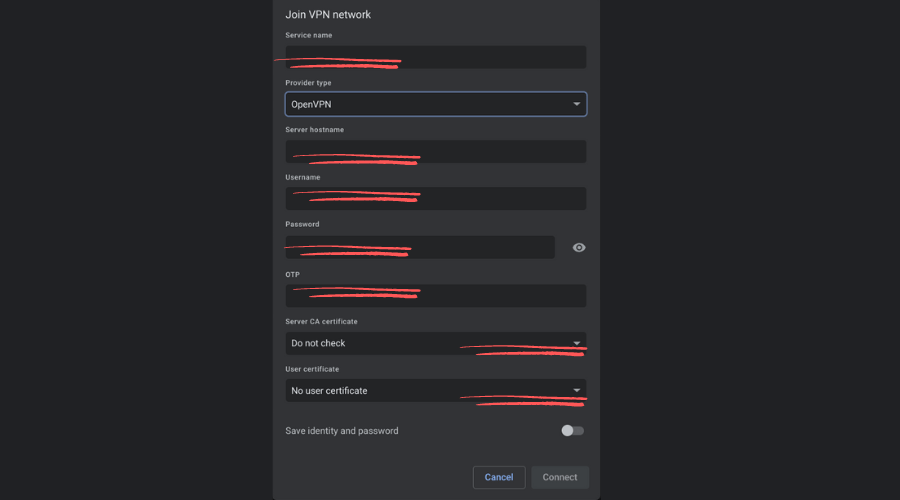 Manually configure a VPN connection on a Chromebook