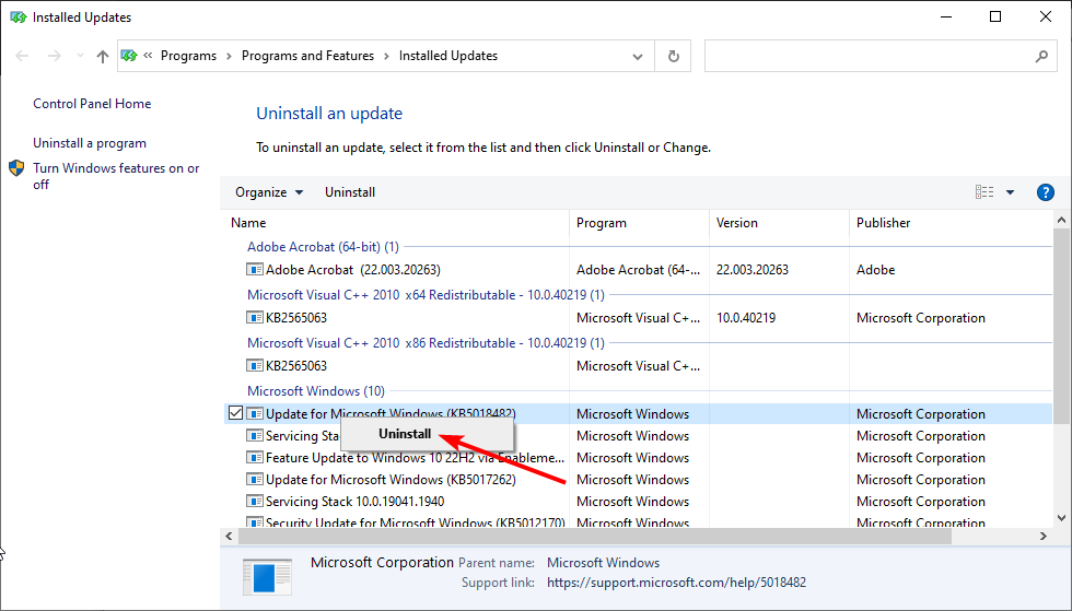 uninstall option