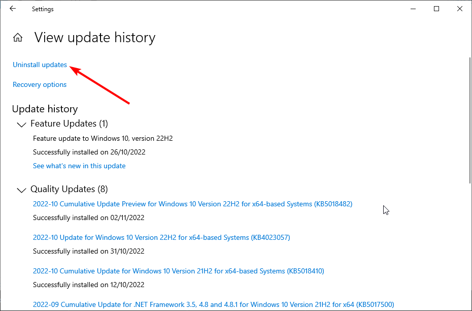 uninstall updates
