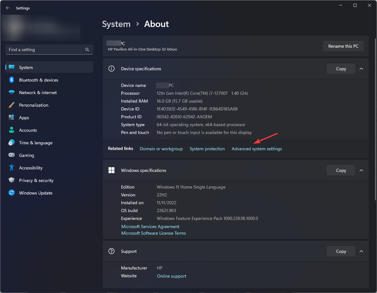 Configurações avançadas do sistema