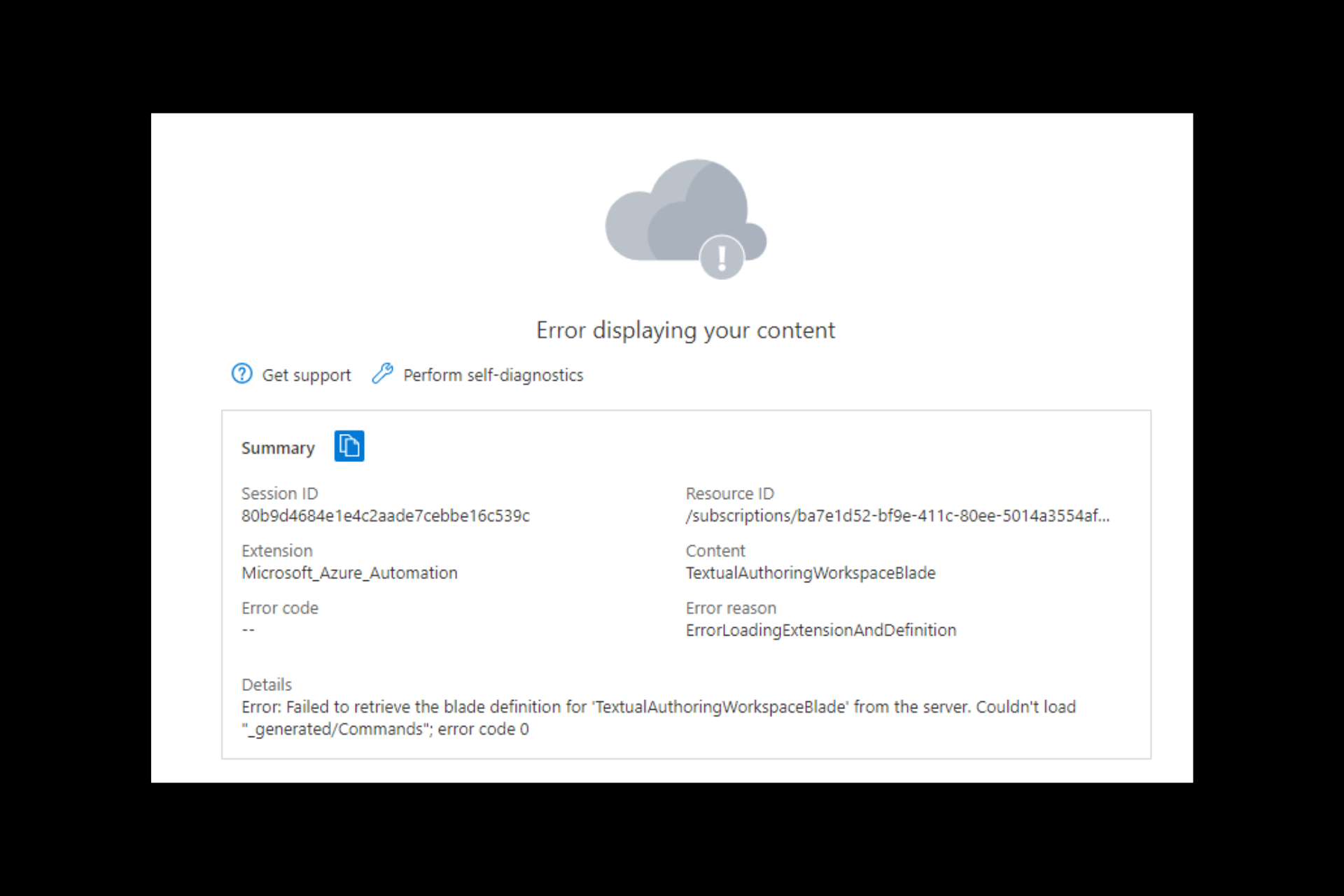 Error displaying Your Content Azure[System_Application_Force_Next_0007]