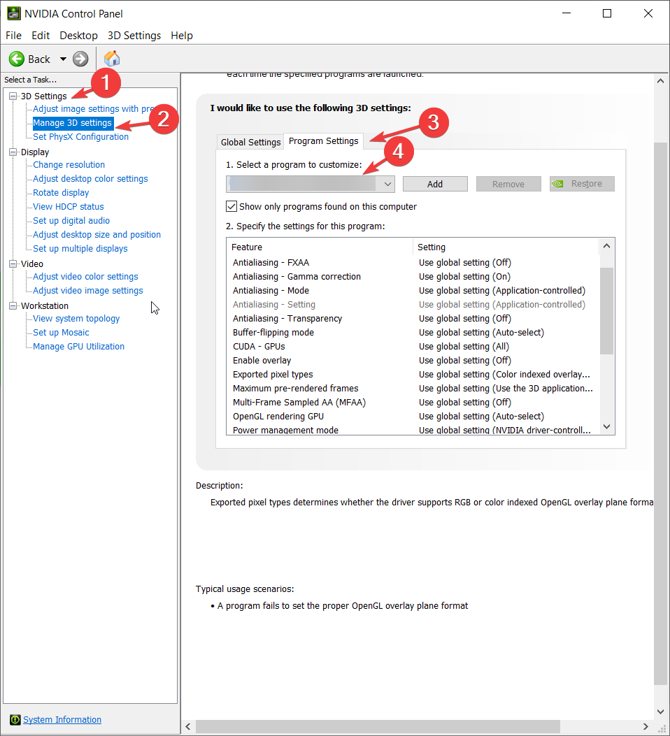 Program settings Oculus link not working