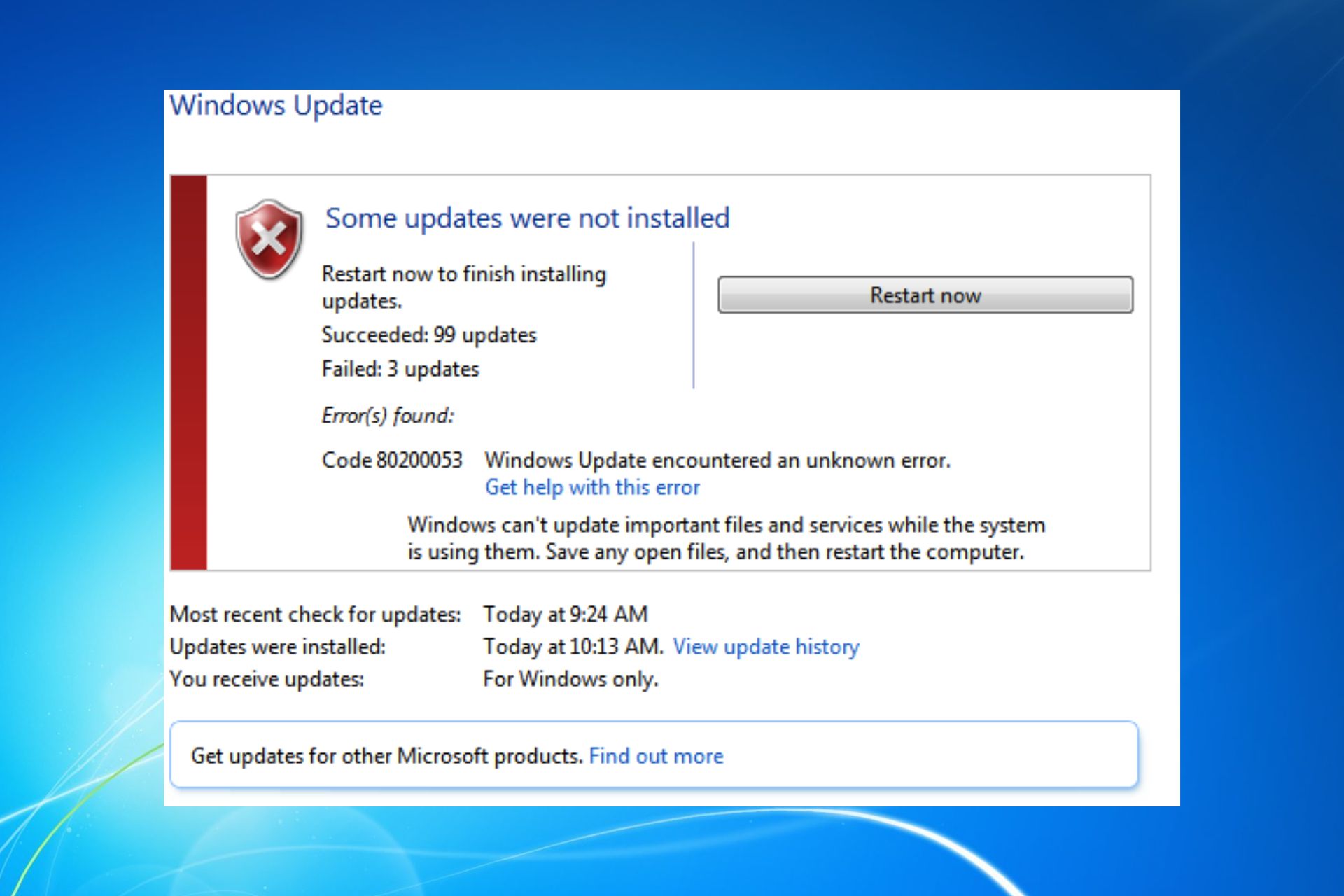 windows update error 80200053