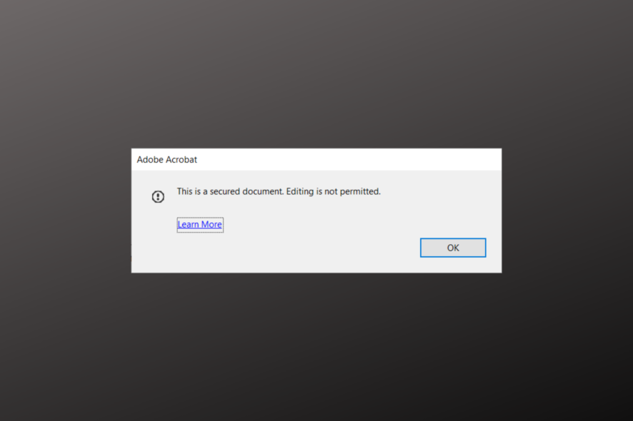 adobe acrobat error message for secured file