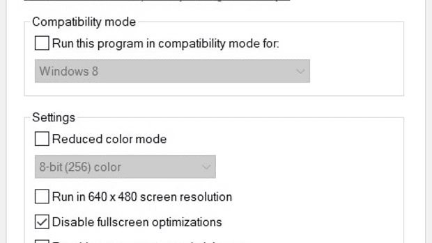 disable fullscreen optimizations
