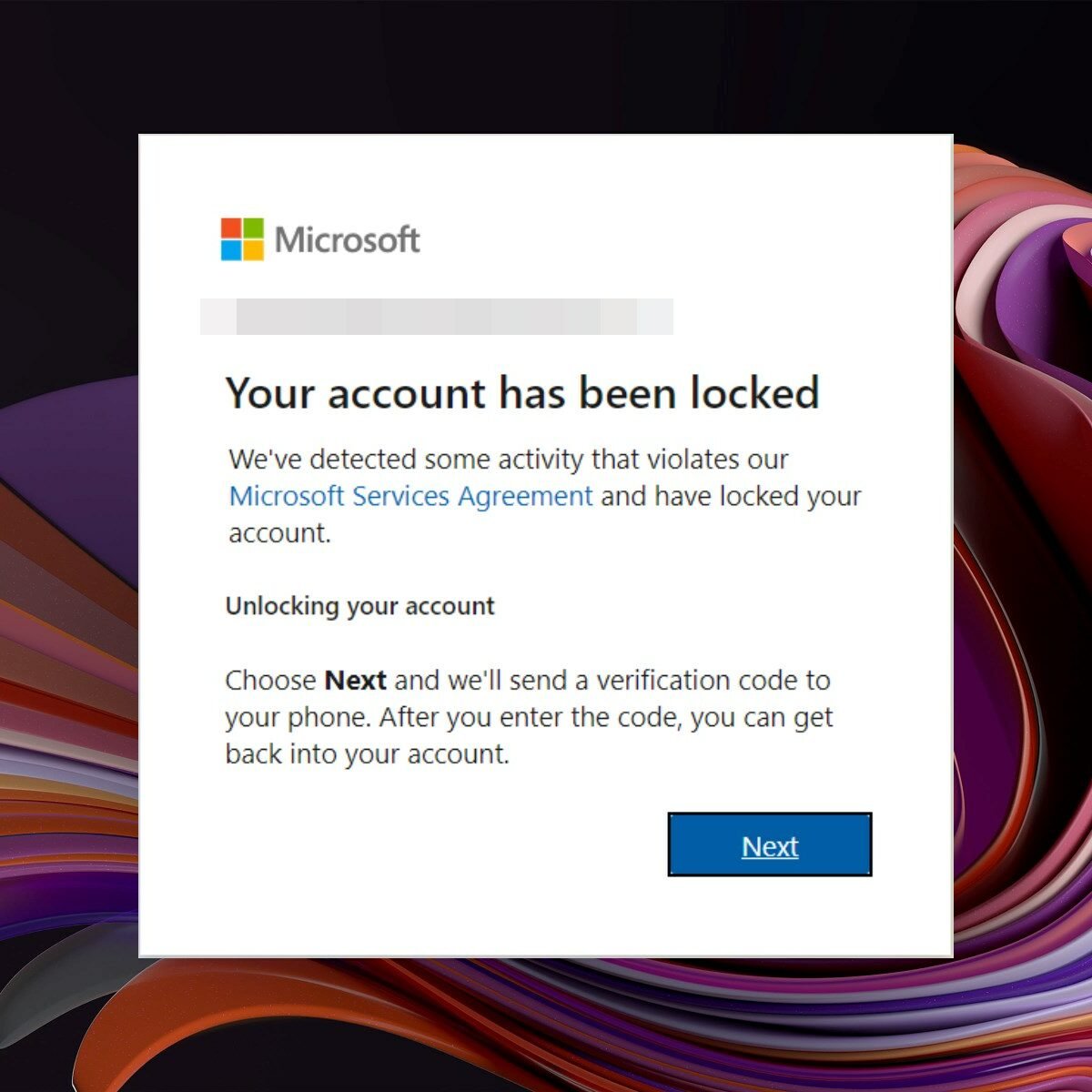 Your account has been locked - Microsoft