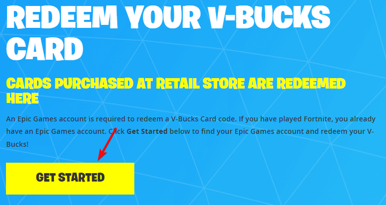 get started to redeem v-bucks card