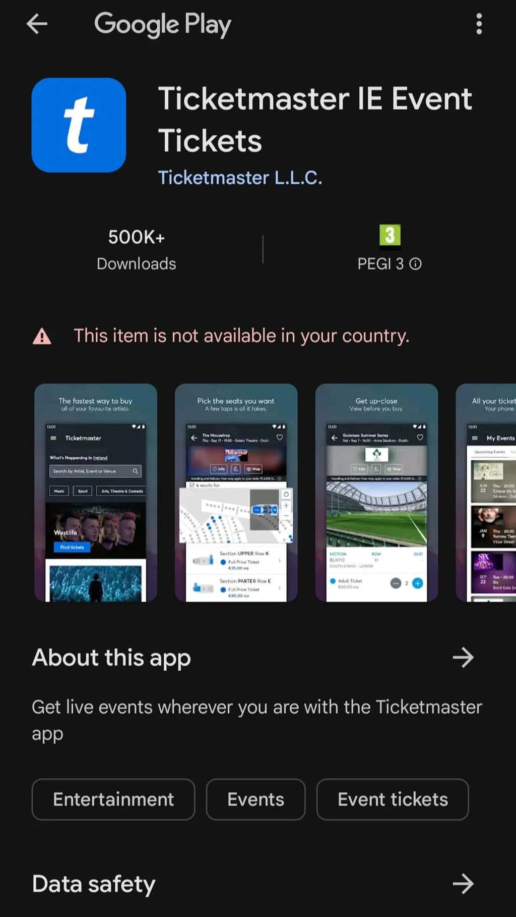 ticket master app in google play