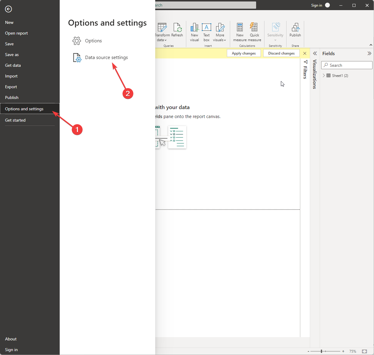 Data source settings -power bi data source credentials greyed out