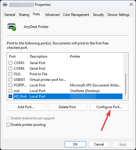 Port tab windows 11 can't find printer