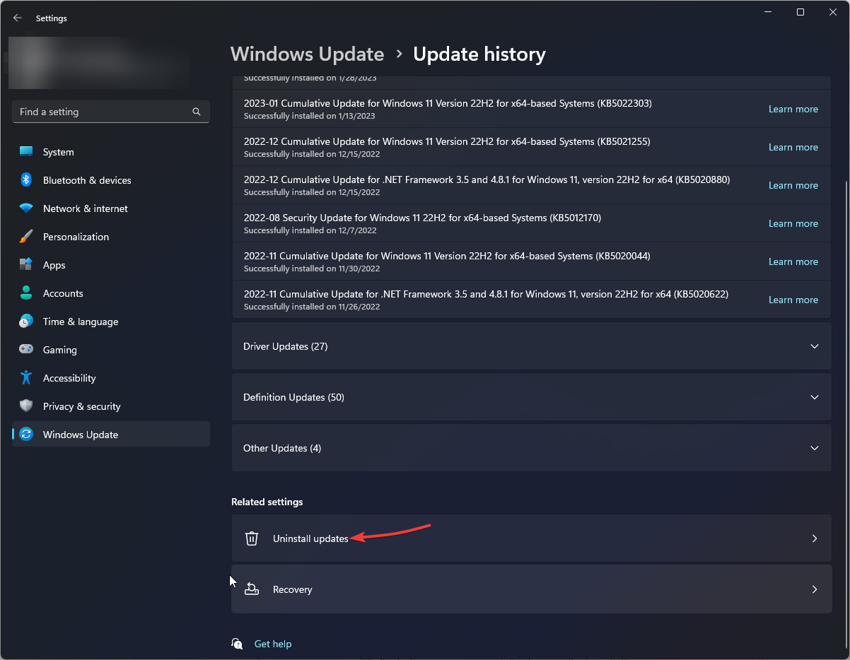 Uninstall Updates -windows 11 can't find printer