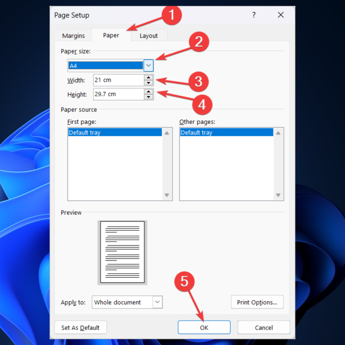 Setting the Paper Size for Each Source - Windows