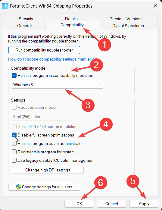 Compatibility tab