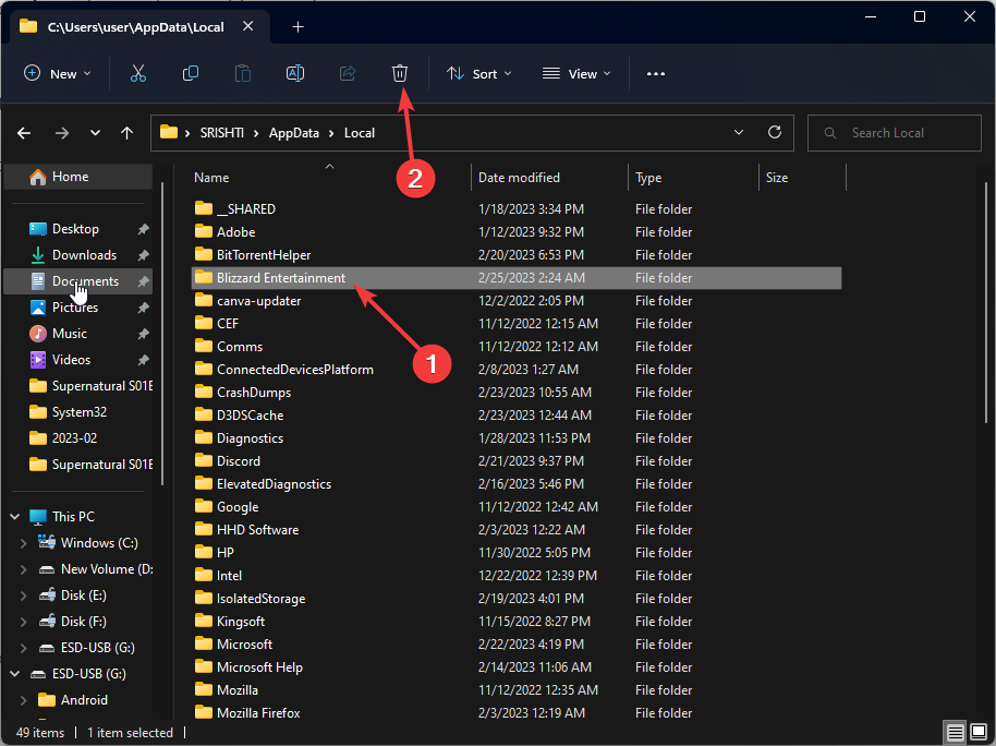 Blizzard Entertainment folder delete
