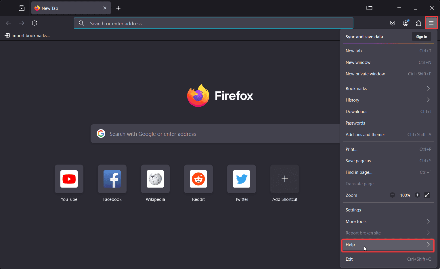 firefox help menu