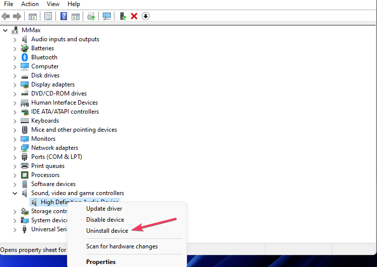The Uninstall device Uninstall device option microphone boost missing windows 11