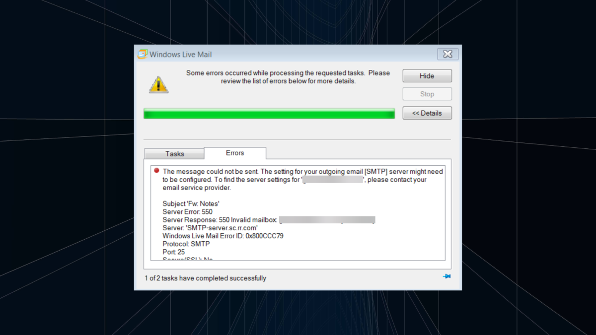 fix 0x800ccc79 error in Windows Live Mail