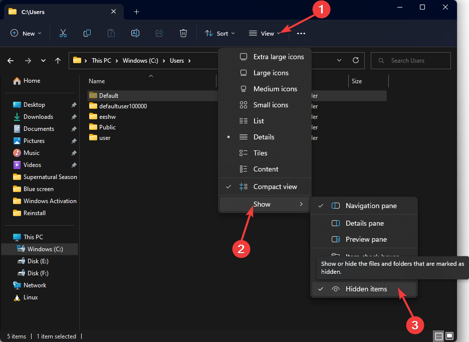 Checkmark hidden items