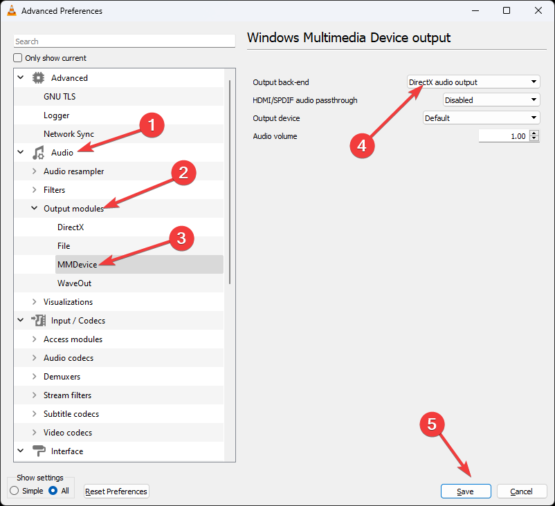 MMDEVICE how to play 5.1 audio in vlc