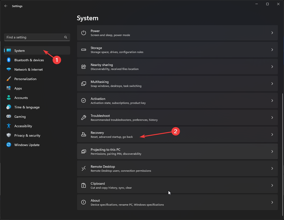 System - recovery