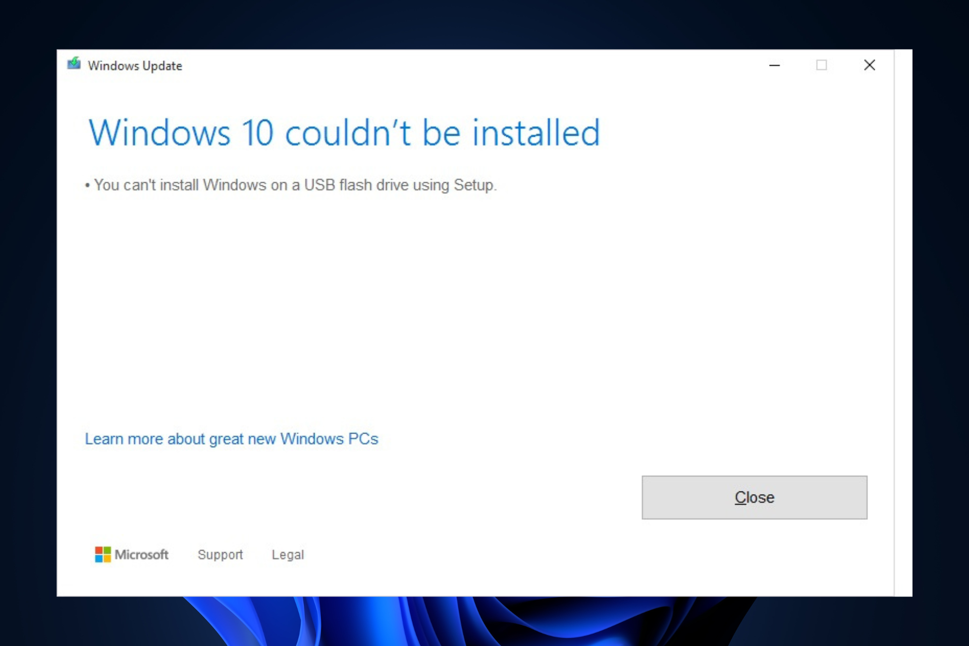 you can't install Windows on a USB flash drive using setup