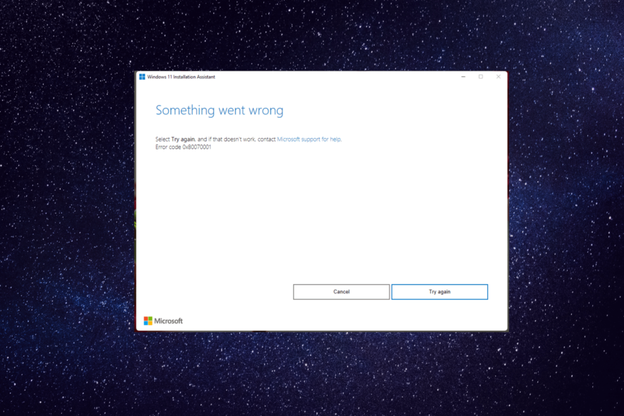 0x8007001 Error Code